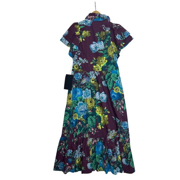 NWT Tuckernuck Alice Dress Merlot Sharp Floral Midi Dress Sz S Ruffles Cottage - Picture 6 of 13